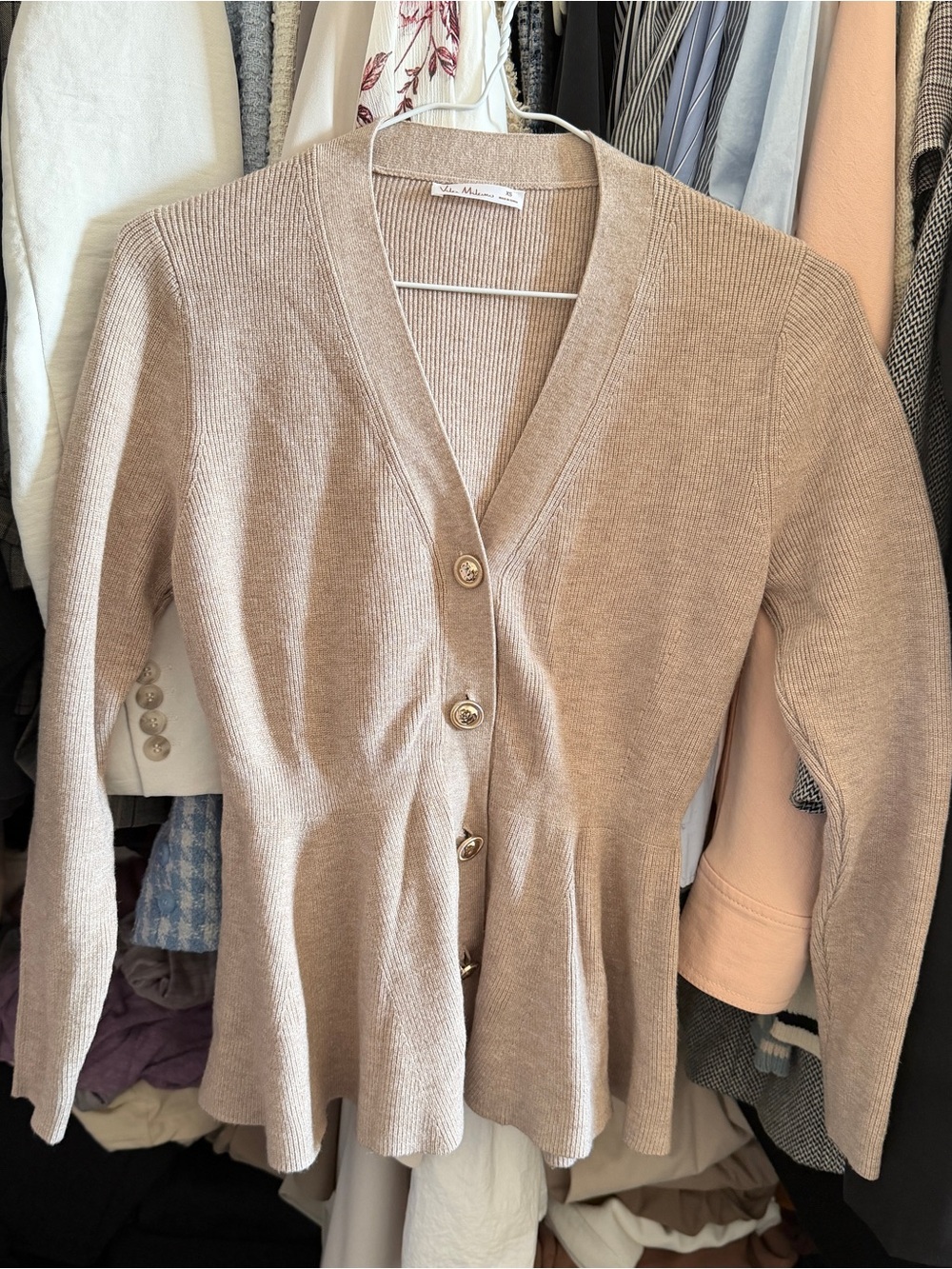 Milano Taupe Peplum Button-Front Sweater Cardigan